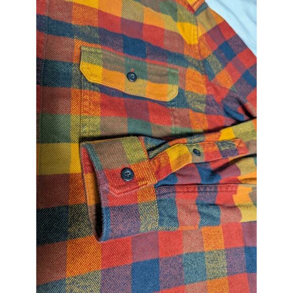 LL Bean Brown Plaid Flannel Button Down Shirt Orange Thermolite Size LT L Tall - Picture 4 of 8